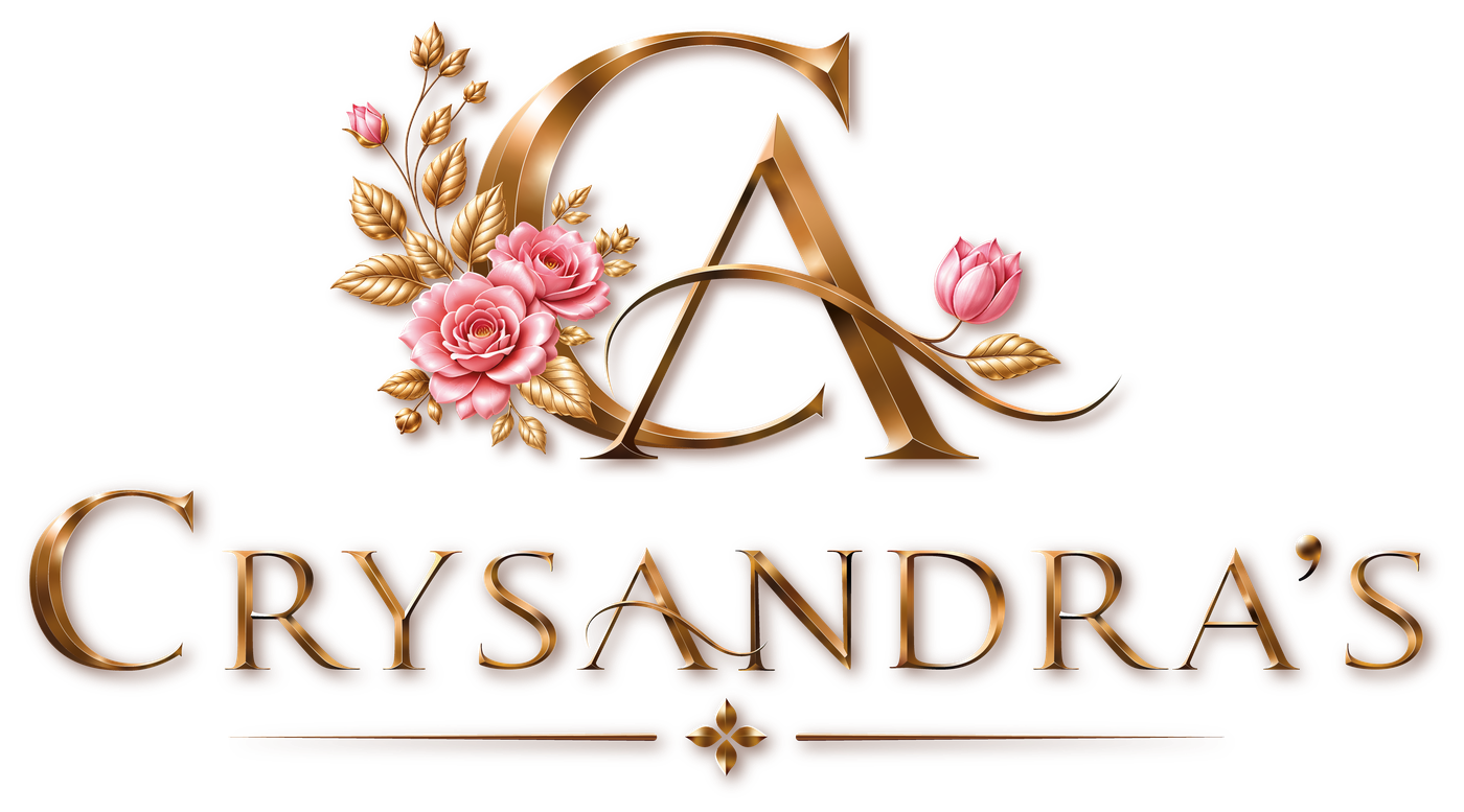 The Crysandra’s simplified lockup — the floral CA monogram above the wordmark, without the tagline — in metallic gold