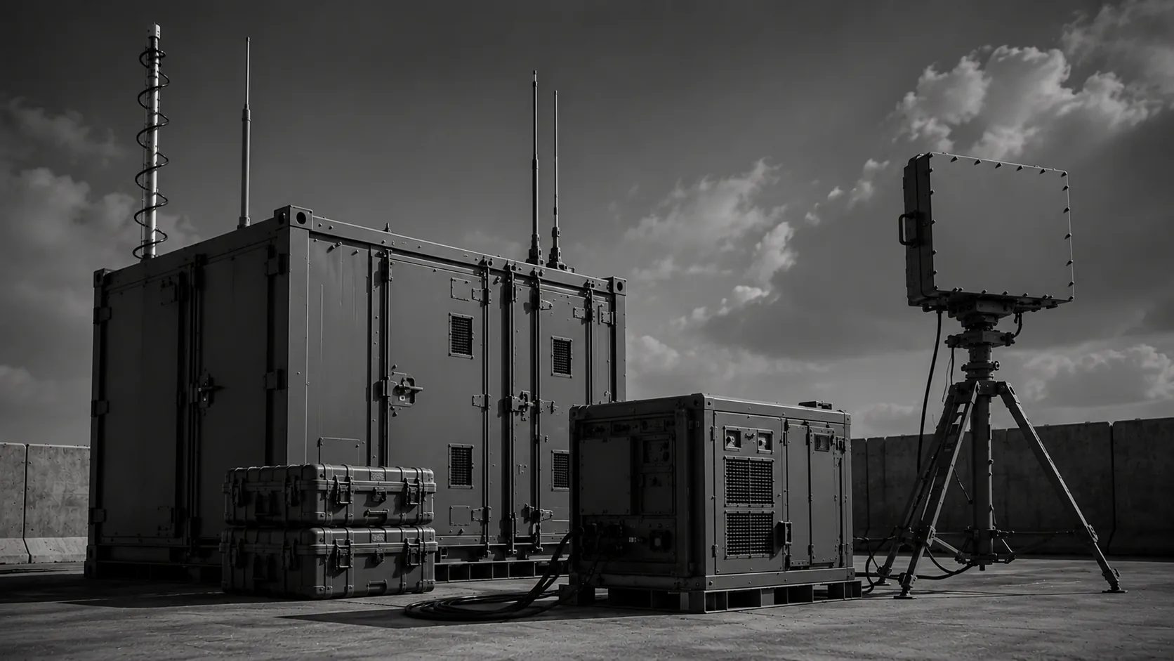 A deployable radar and communications mission system staged outdoors